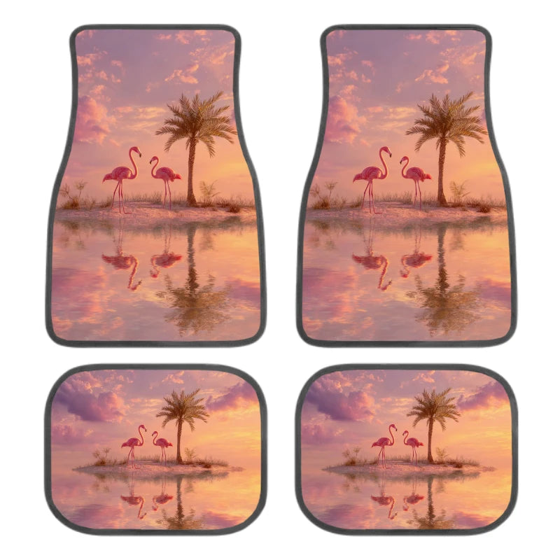 4-Piece Tropical Flamingo Car Floor Mats – All-Weather Universal Car Floor Mats HIP black One Size