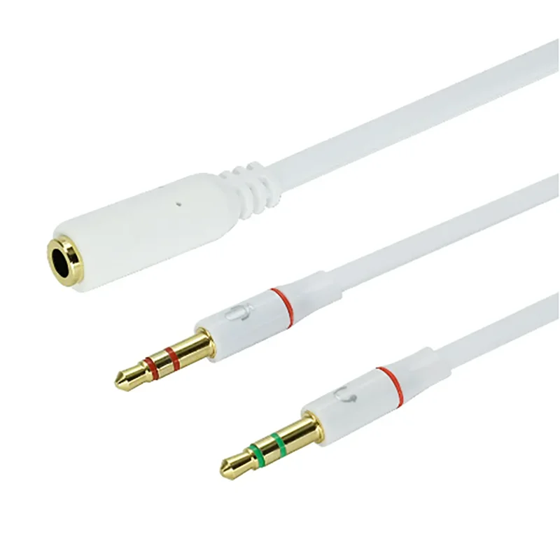 3.5mm Headphone Mic Splitter Cable – Dual Male to Female Adapter Audio Cable Adapter HIP WHITE