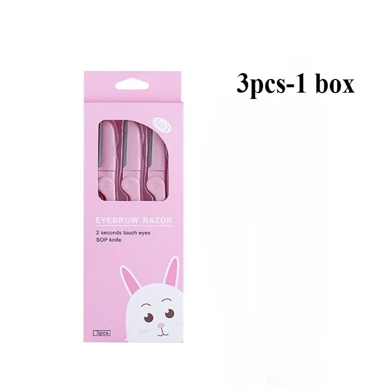 3-Piece Pink Folding Eyebrow Trimmer & Face Razor Set Eyebrow Trimmer Razor HIP C656-pink 3pcs