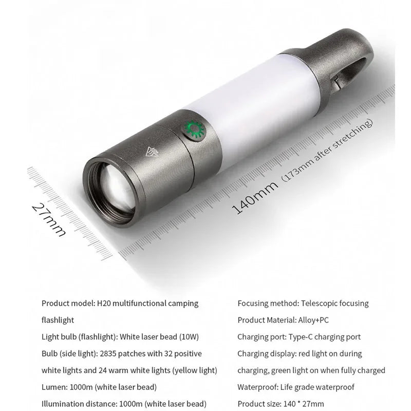 ESMARTER LED Flashlight Type-C Rechargeable Camping Torch Rechargeable LED Torch HIP