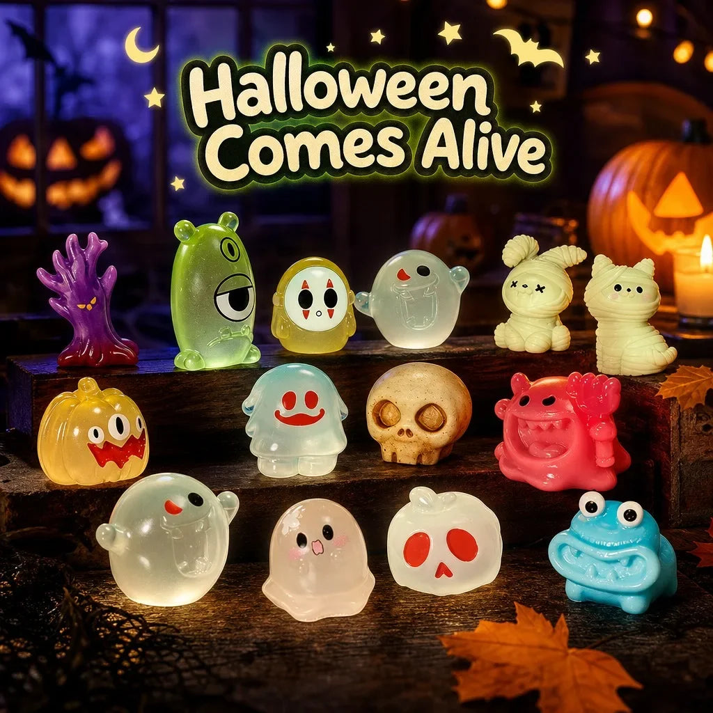 Halloween Decoration Ghost Statues Glow in Dark Micro Landscape Cartoon Ghost Pumpkin Luminous Halloween Festival Decoration HIP