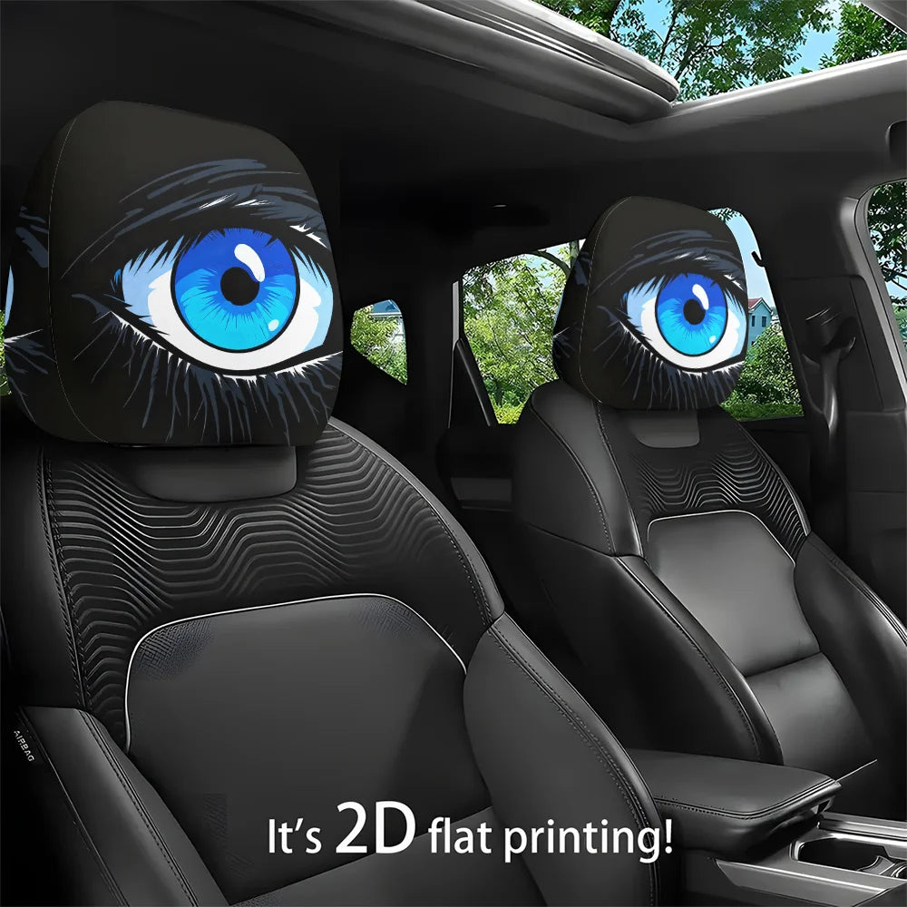 2-Pack Goth Blue Eye Cartoon Car Headrest Covers | Universal Car Headrest Covers HIP