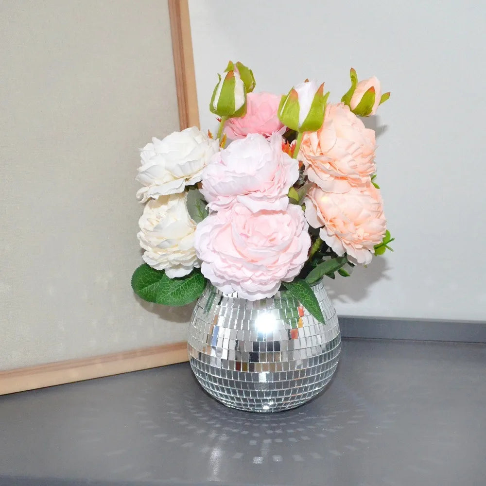 Disco Ball Flower Pot – Silver Mirror Planter Vase for Home Decorative Planter Vase HIP