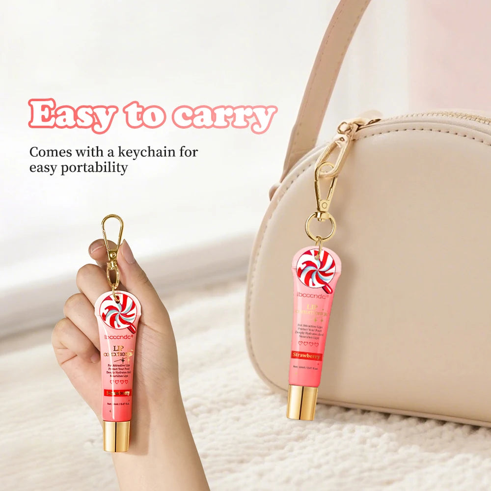 Strawberry Scent Lip Gloss Duo Combo with Keychain Long Lasting Nourish Plumper Lip Cosmetics Christmas Gift HIP