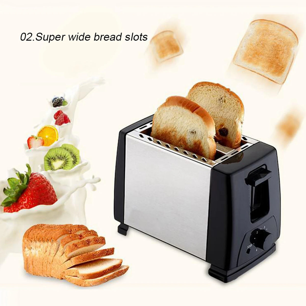 650-850W Bread Toasters 650‑850W 2 Bread Toasters 6 Gears Breakfast Cooking Machine Black Breakfast Cooking Machine HIP