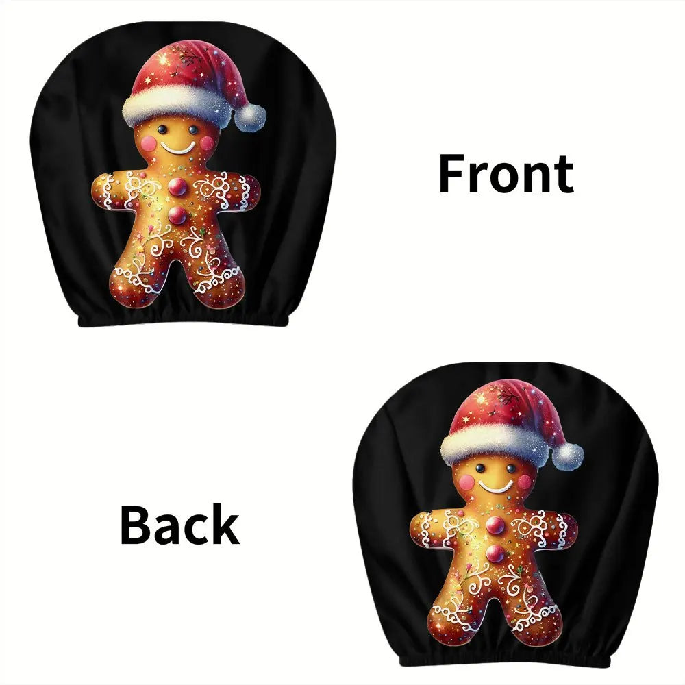 2-Pack Christmas Gingerbread Man Car Headrest Covers Car Headrest Covers HIP black