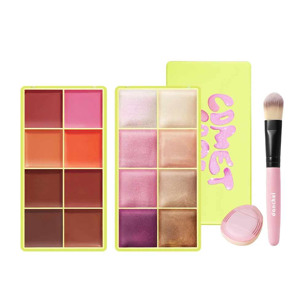 4Pcs 16Color Cream Eyeshadow Palette Set With Makeup Brush Sponge Puff Multi-functional Matte Shimmer Eye Face Makeup Cosmetic HIP