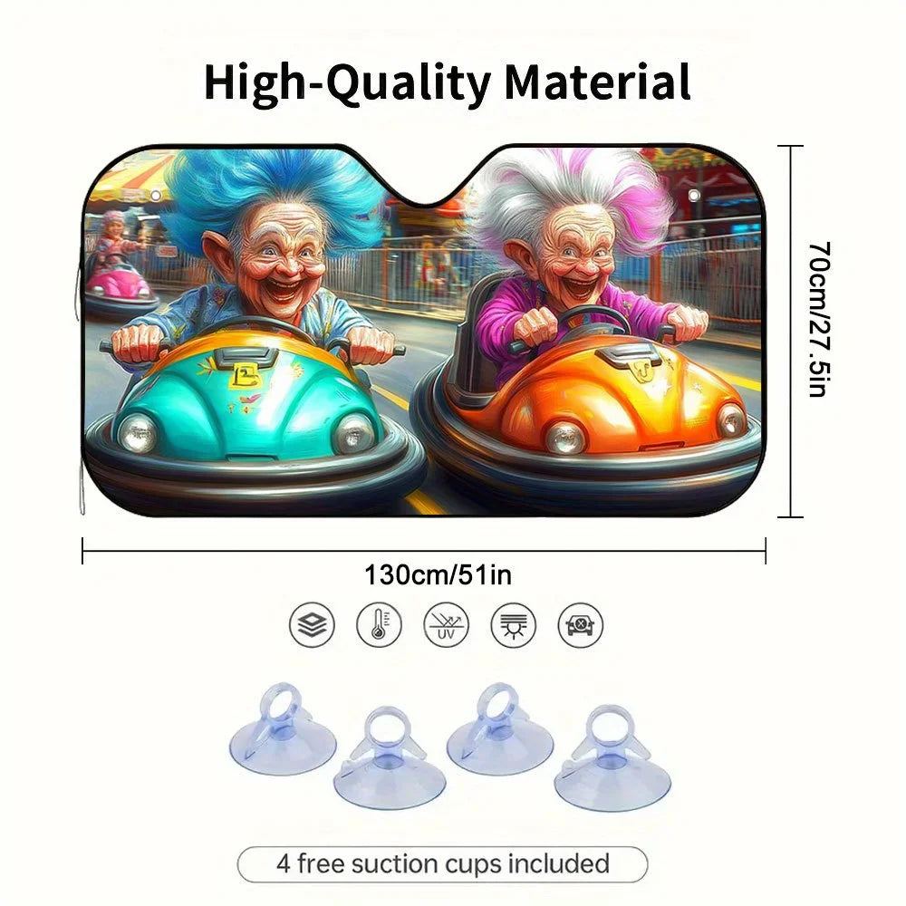 Foldable 2D Colorful Print Car Sunshade with 4 Suction Cups Car Windshield Sunshade HIP