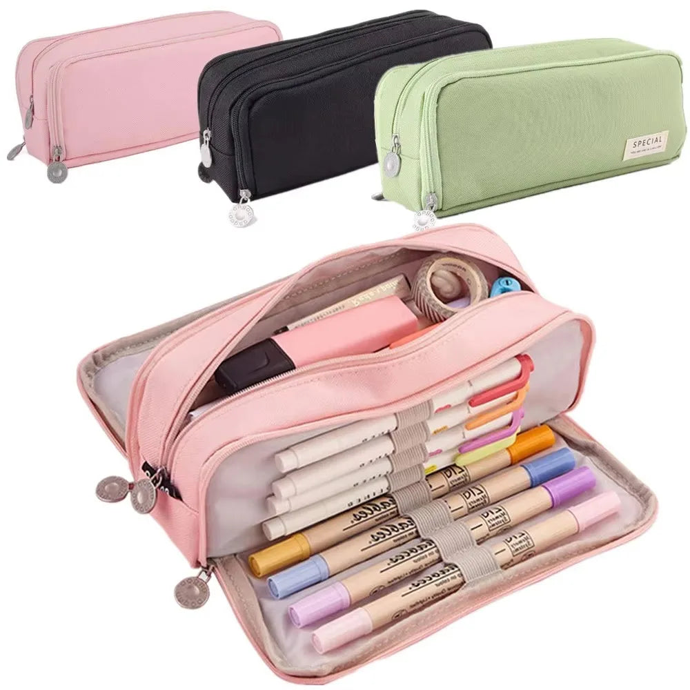 Kawaii Canvas Pencil Pouch – 4 Compartments, Large Capacity Canvas Pencil Pouch HIP