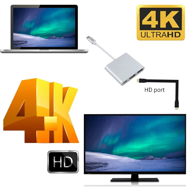 KEBIDUMEI USB-C Hub 3-in-1 – 4K HDMI, USB 3.0, PD 100W USB-C Docking Hub HIP