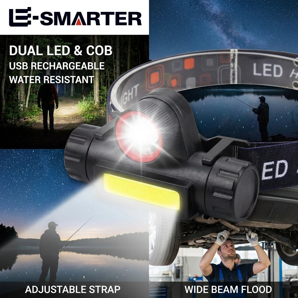 ESMARTER Rechargeable COB LED Headlamp – Waterproof & Magnetic LED Headlamp HIP