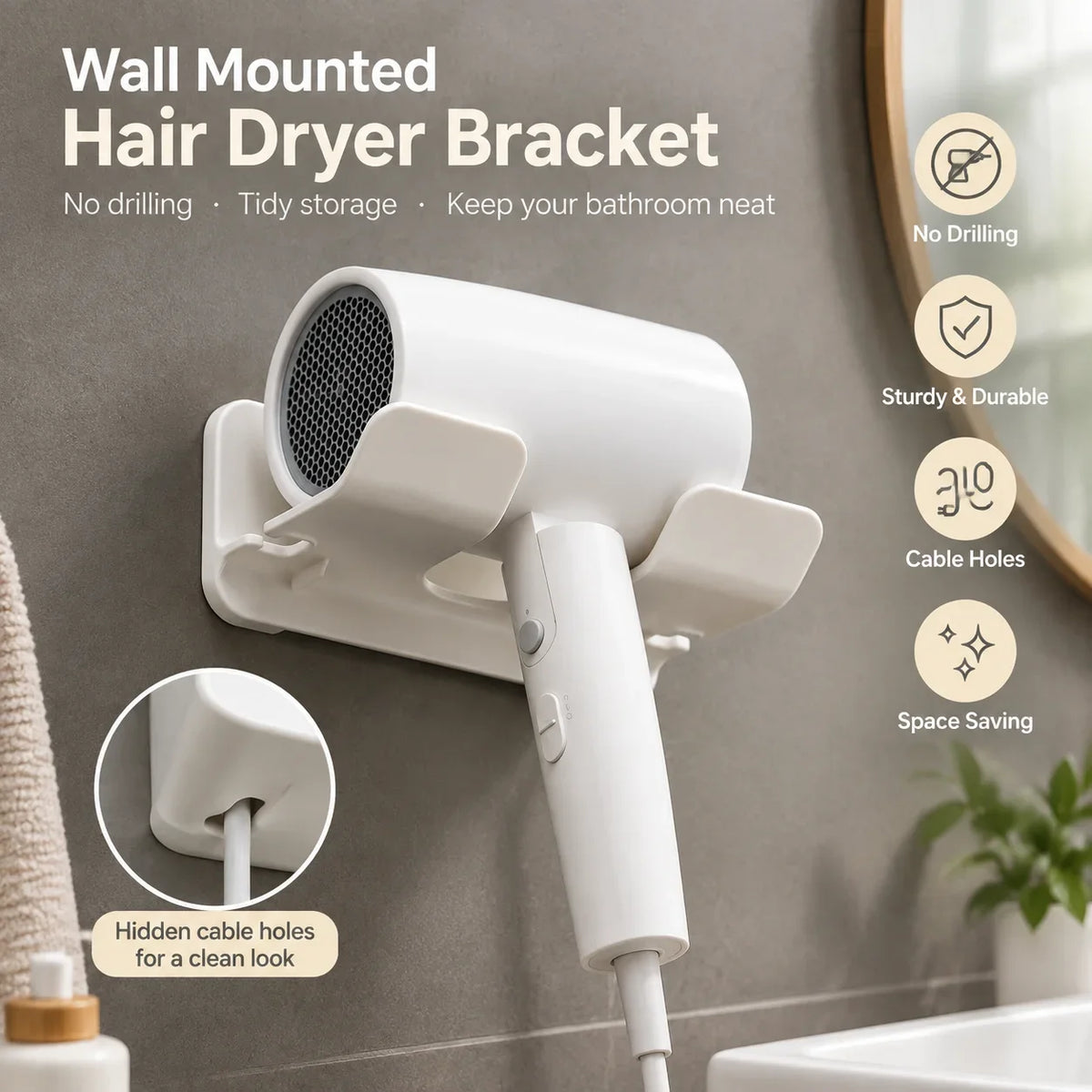 Wall Mounted Hair Dryer Bracket Without Drilling Bathroom Storage Rack Hair Dryer Bracket Bathroom Organizer Bathroom Rack HIP