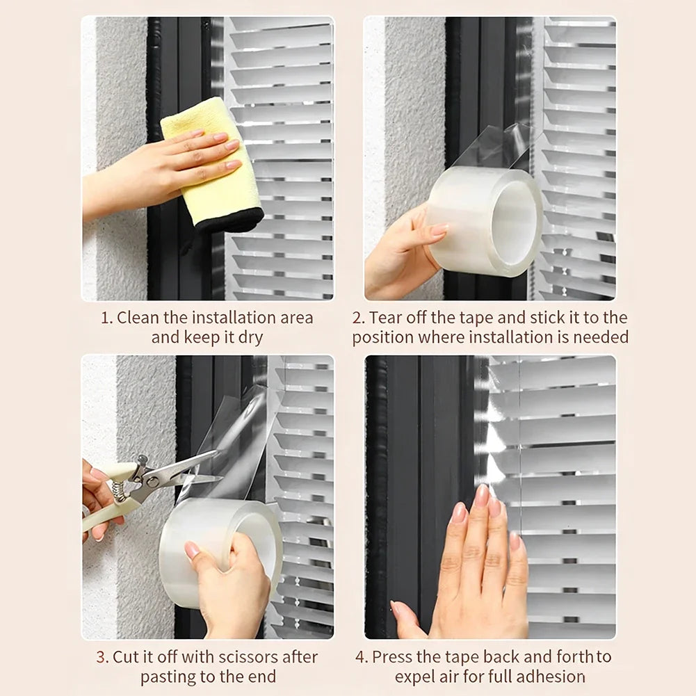 5M Waterproof Door and Window Sealing Strip Transparent Self-adhesive PE Joint Tape Windproof for Home Kitchen and Bathroom HIP