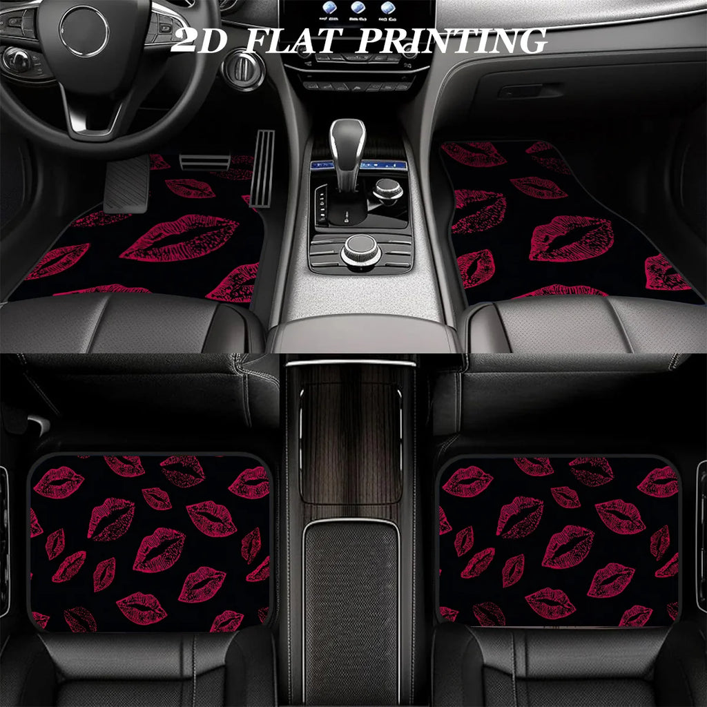Pink Lip Print Car Floor Mats 4-Piece | All-Weather Non-Slip Car Floor Mats HIP