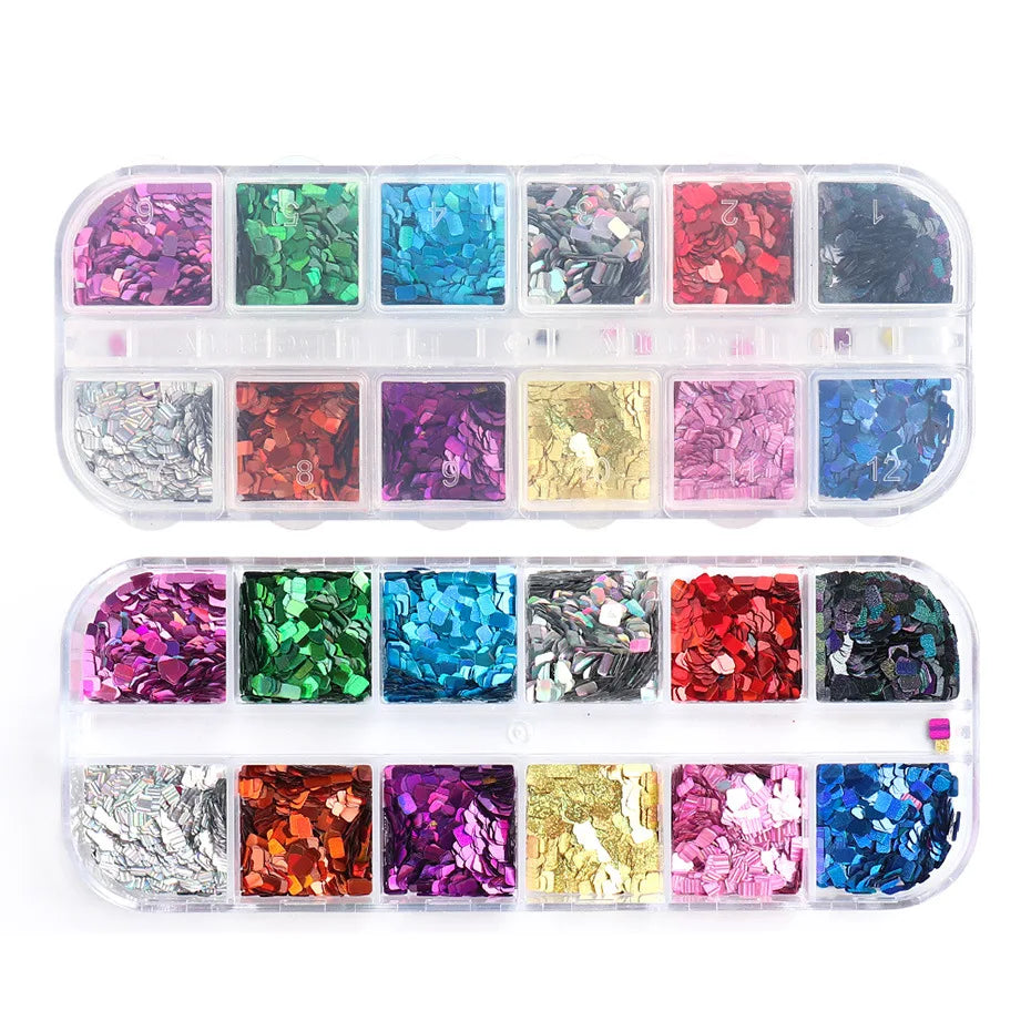12 Colors Holographic Square Nail Sequins Laser Shiny Disco Paillette Sequins Glitter Flakes Decorations Accessories HIP
