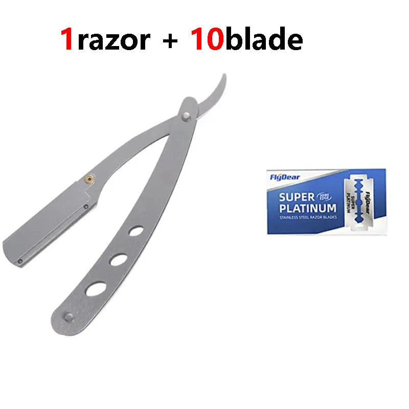 Men's Folding Straight Razor – Stainless Steel Barber Shaver Folding Straight Razor HIP C634-1razor 10 blade