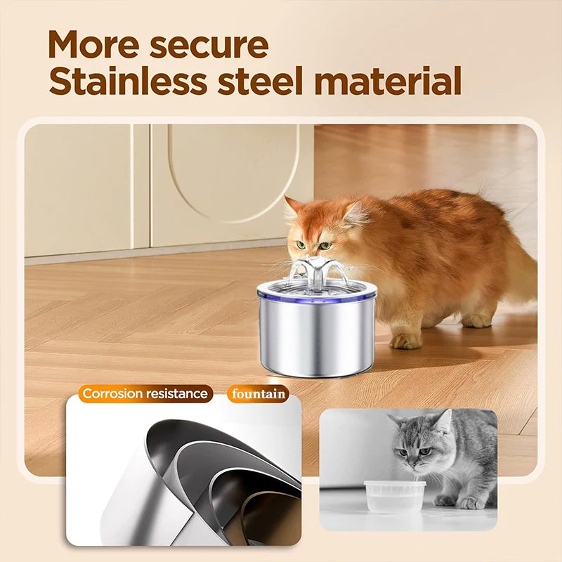 Stainless Steel Cat Water Fountain,2.2L/74oz Intelligent Pet Fountain Dog Water Dispenser for Cats Dogs Automatic Dog Drinking HIP