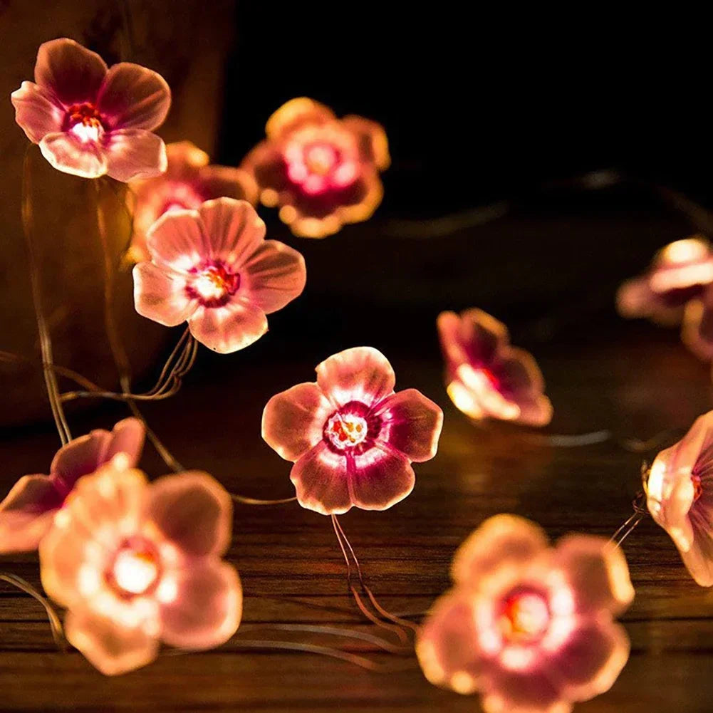 Cherry Blossom Flower Garland Lamp Battery/USB Operated LED String Fairy Lights Crystal Flowers Indoor Wedding Christmas Decors HIP