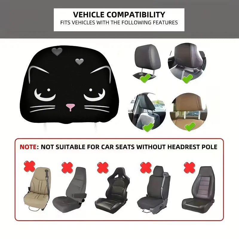 2-Pack Cat Face Car Headrest Covers – Elastic Fit | HIP Car Headrest Cover HIP