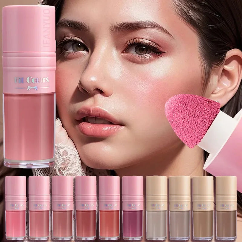 14 Colors Matte Liquid Blush Contour Highlighter Waterproof Long Lasting Sponge Brush Head High Pigment Blusher Brighten Bronzer HIP