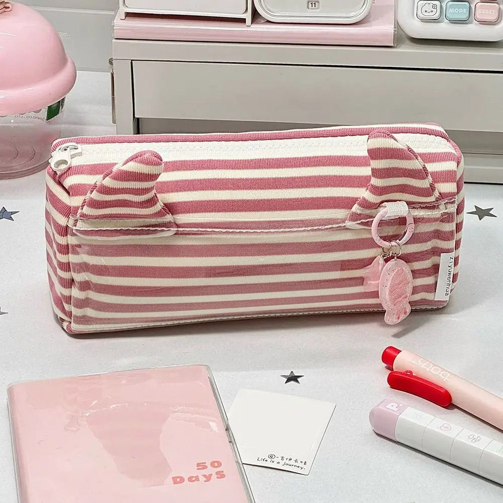 Pink Cat Ear Pencil Case – Large Capacity Canvas Pen Bag Canvas Pencil Case HIP