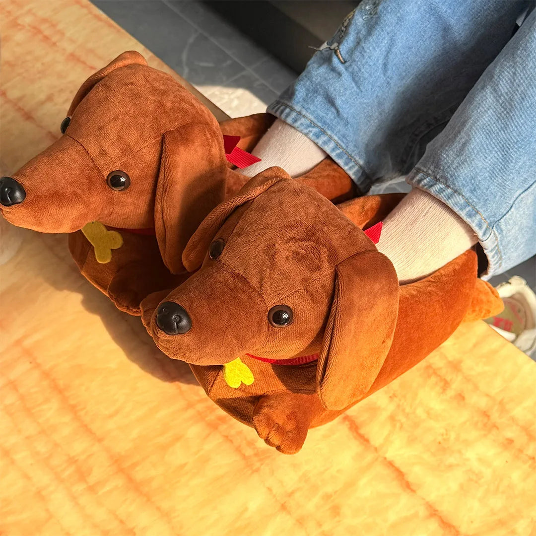 Dachshund Plush Slippers – Cozy Fuzzy House Shoes Women & Men Novelty House Slippers HIP