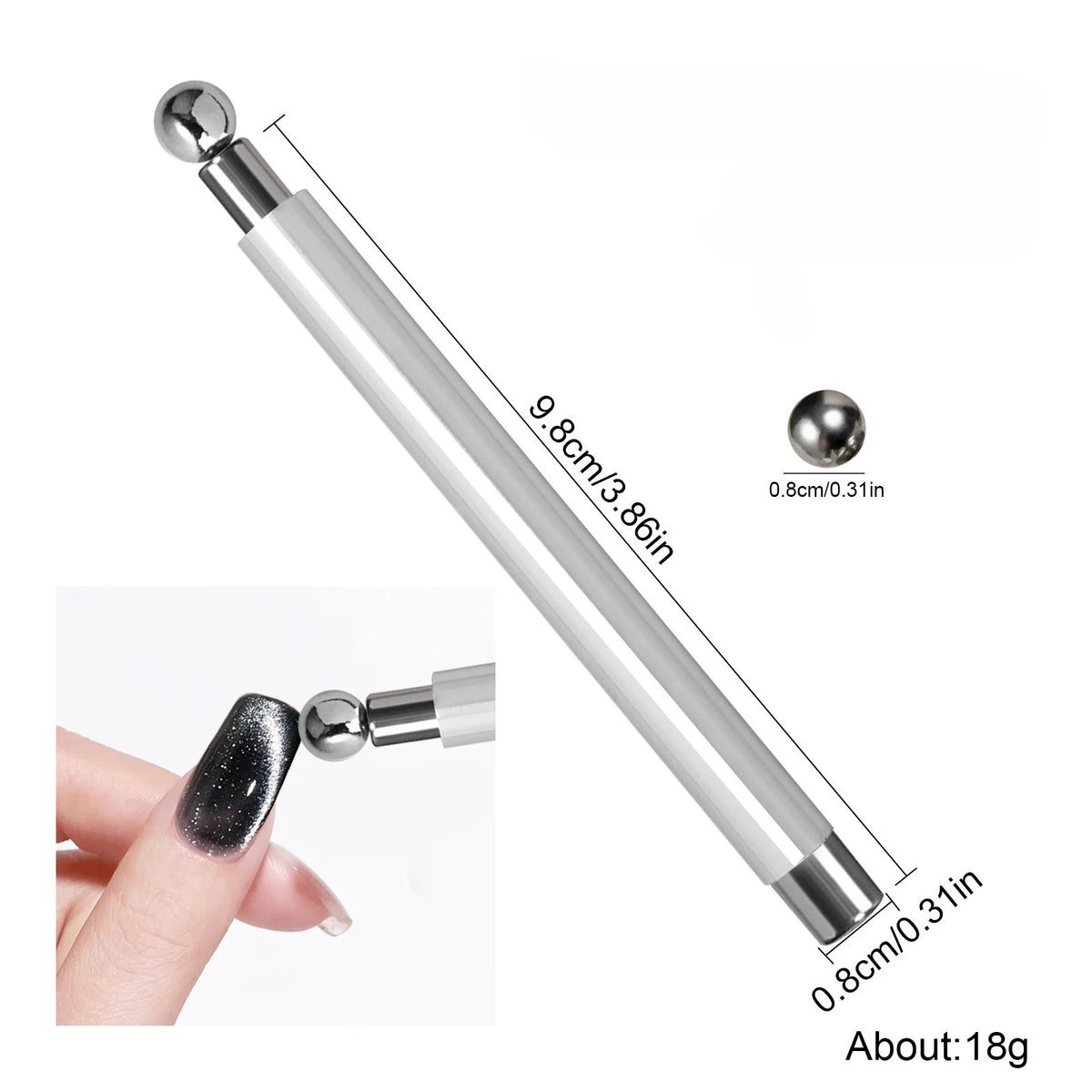 Strong Magnetic Long Double Head Nail Magnet Tool Pens Magnetic Cat Eye Gel Polish Nail Art Kit for DIY Salon Studio Or Home Use HIP B SILVER