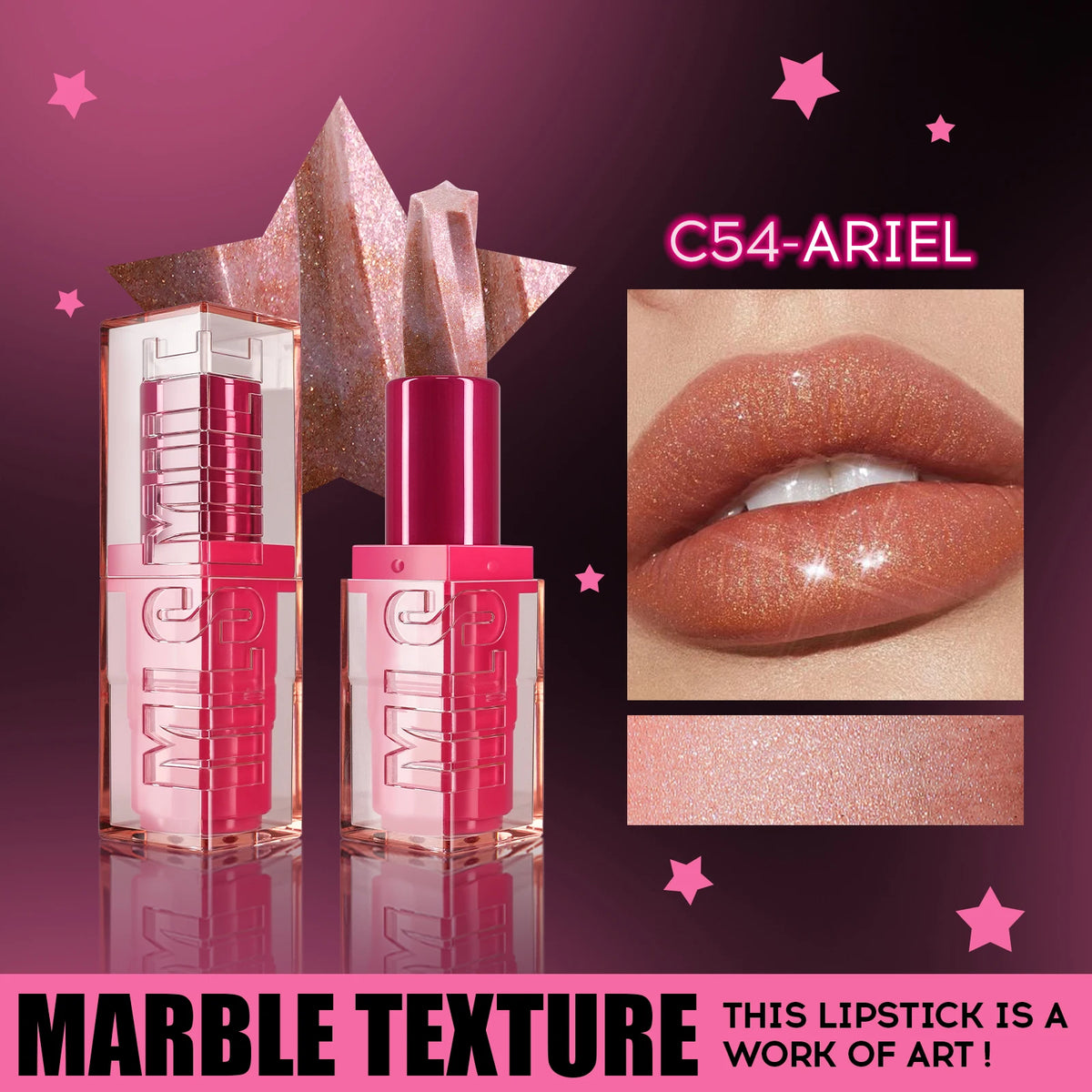 MLSMILE Glitter Marble Pearlescent Lipstick – Matte & Moisturizing Glitter Marble Lipstick HIP SKU 4