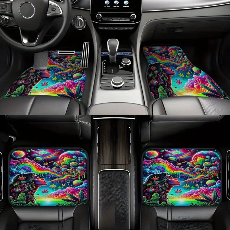 4-Piece Psychedelic Alien Hippie Car Floor Mats | Non-Slip Car Floor Mats HIP