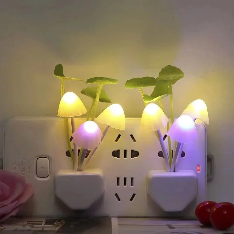 Novelty Mushroom Fungus Night Light EU & US Plug Light Sensor 220V 3 LED Colorful Mushroom Lamp Led Night Lights HIP