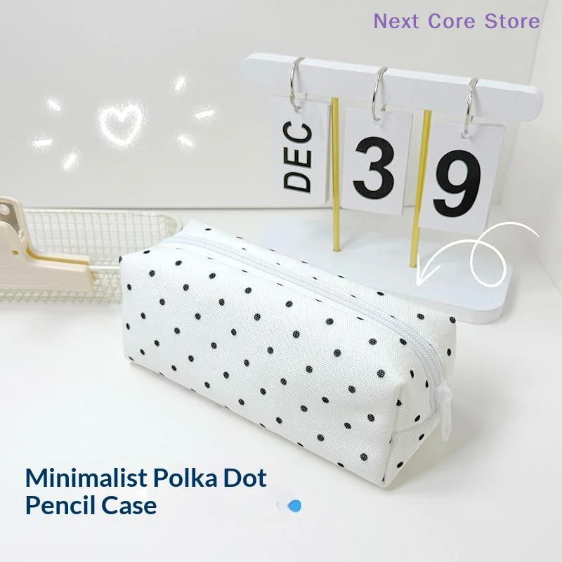 Polka Dot Canvas Pencil Case – Large Capacity Stationery Pouch Canvas Pencil Case HIP
