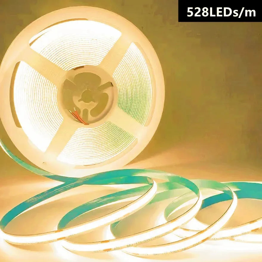 COB LED Strip Light 528 LEDs/m 12V 24V Flexible Tape 1–5m COB LED Strip Light HIP Warm White-3000K 528LEDs- 10mm PCB DC 24V|5m