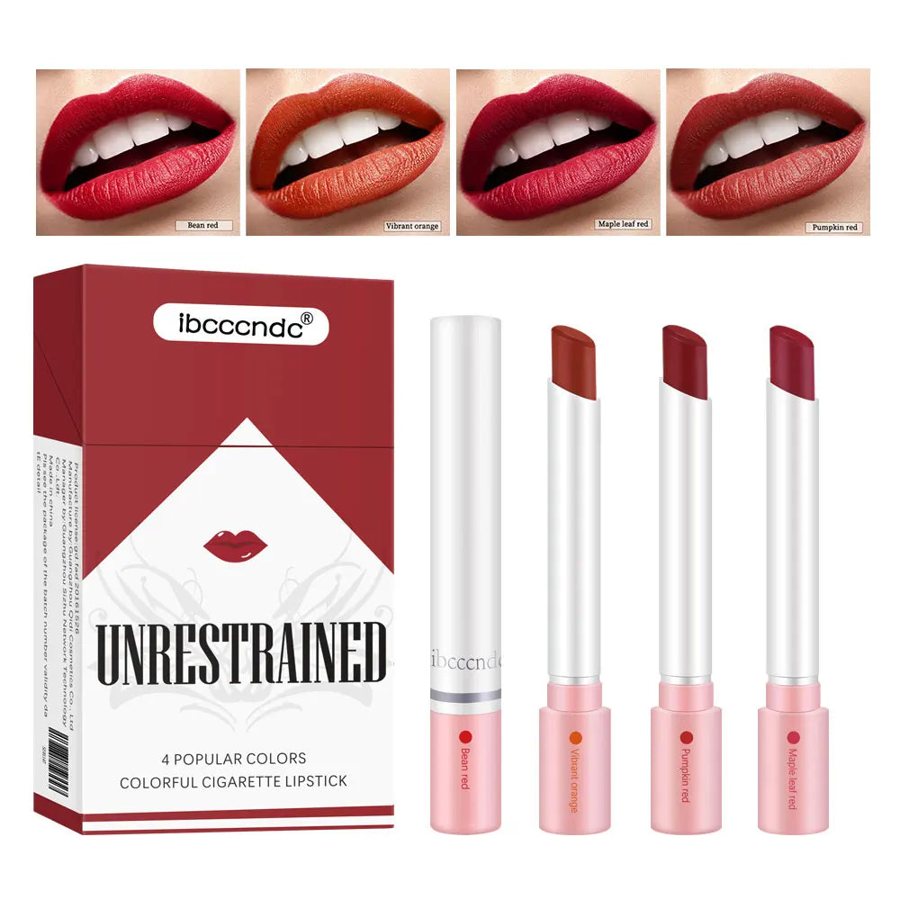 4 pcs/set Cigarette Lipstick Set Long Lasting Lip Glaze Matte Lip Gloss Waterproof Lip Stick Tube Nude Lip Tint Makeup Cosmetics HIP 4colors 1