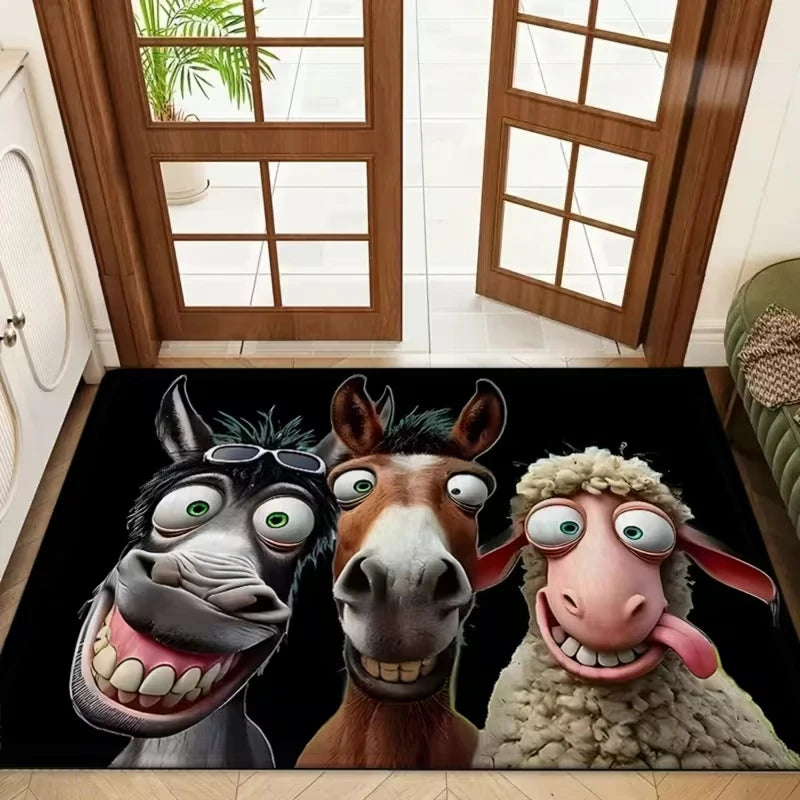 Cartoon Animal Trio Doormat – Anti-Slip, Washable | Home Décor Decorative Doormat HIP 1 50x80cm-Felt