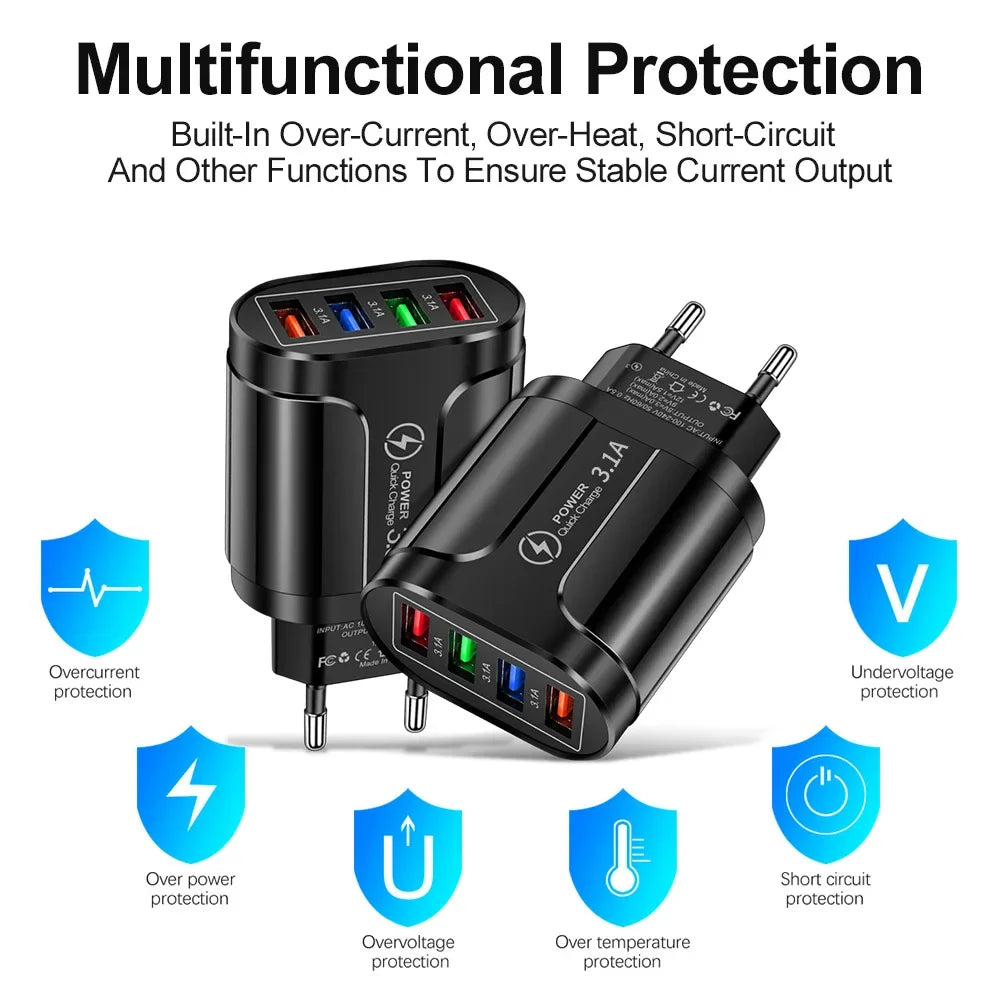 OLPAY 4-Port 45W USB Wall Charger – EU/US Plug Adapter USB Wall Charger HIP