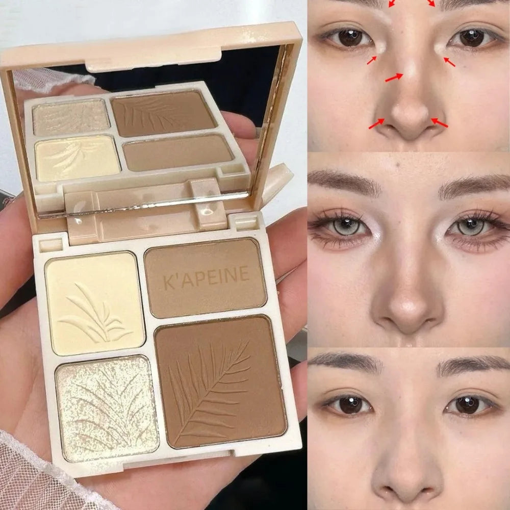 3D Facial Contouring Bronzer Brightening Matte Highlights Palettes 4-colors Eye Shadow Nose Powder Beige Whirlpool Makeup Plate HIP 02 With Mirror