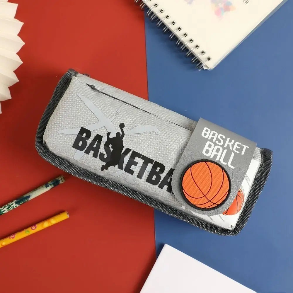 Large Canvas Pencil Case – Basketball Cartoon Pen Bag Canvas Pencil Case HIP Grey