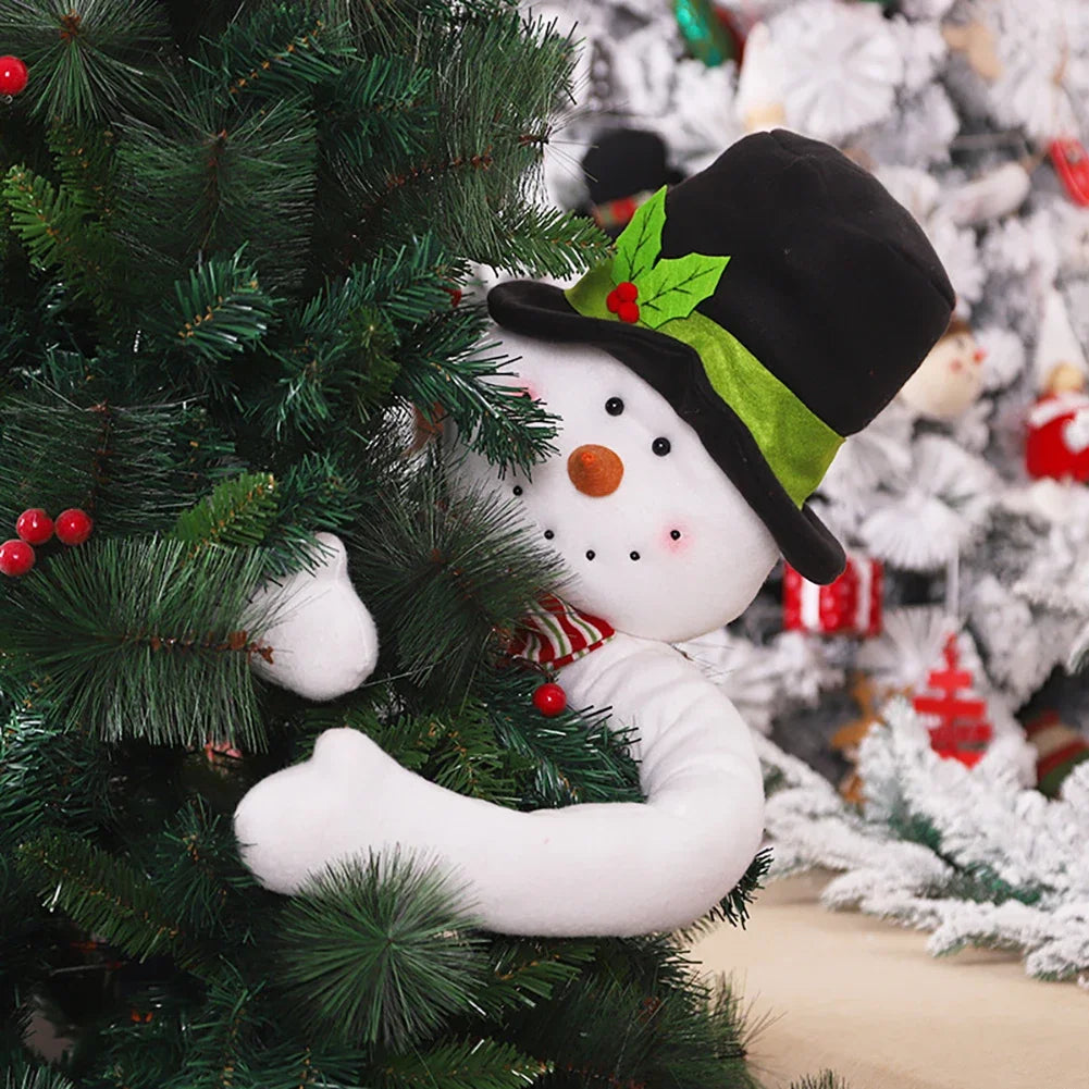 Santa Snowman Christmas Tree Topper Ornament Hugging Tree Crown Funny Gift Idea Scene Setter Decor HIP