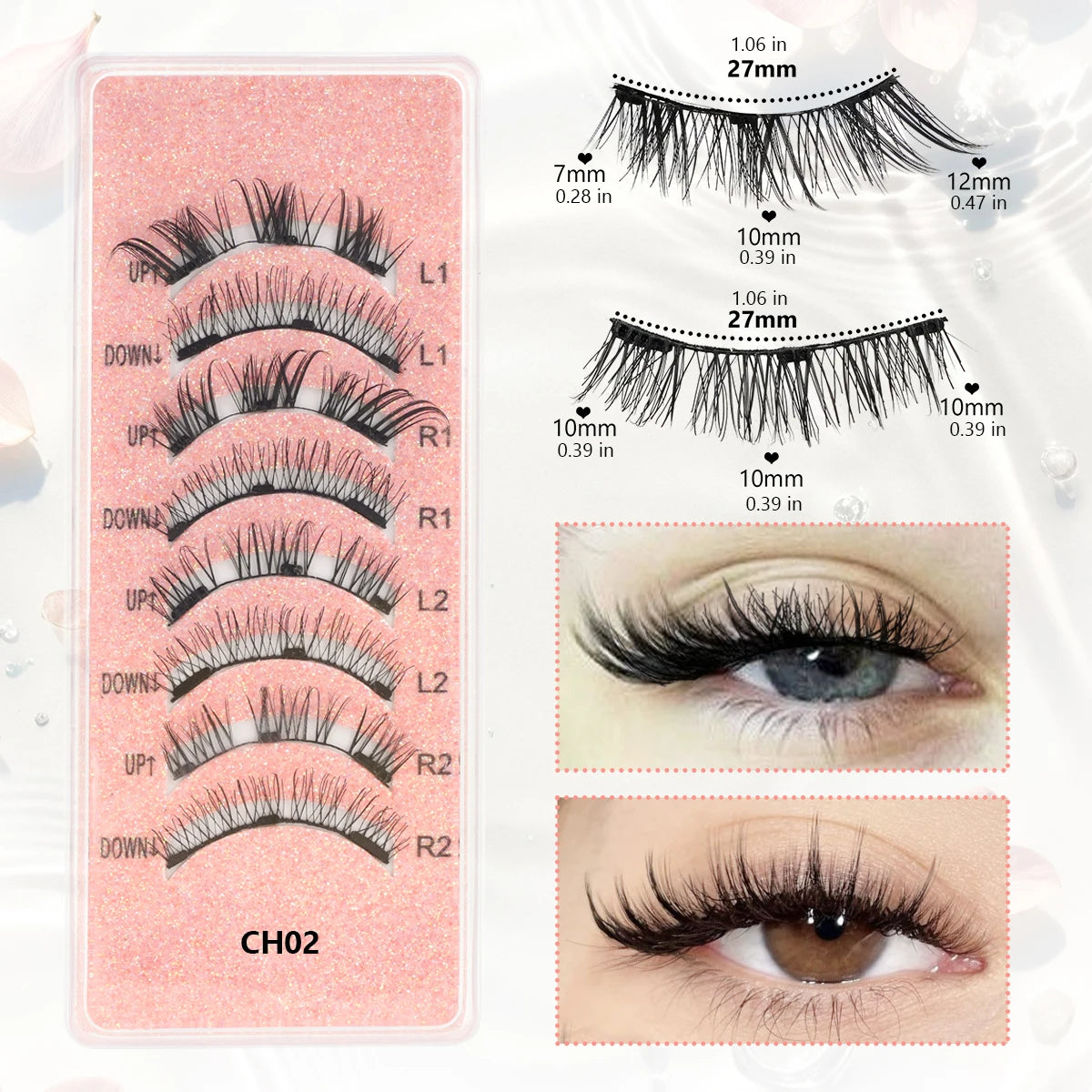 1/2 Pair Reusable Magnetic Eyelashes Tweezers Set Faux Mink Lashes Handmade 3D Natural False Eyelashes and Magnetic Tweezers Set HIP 2 pairs-CH02