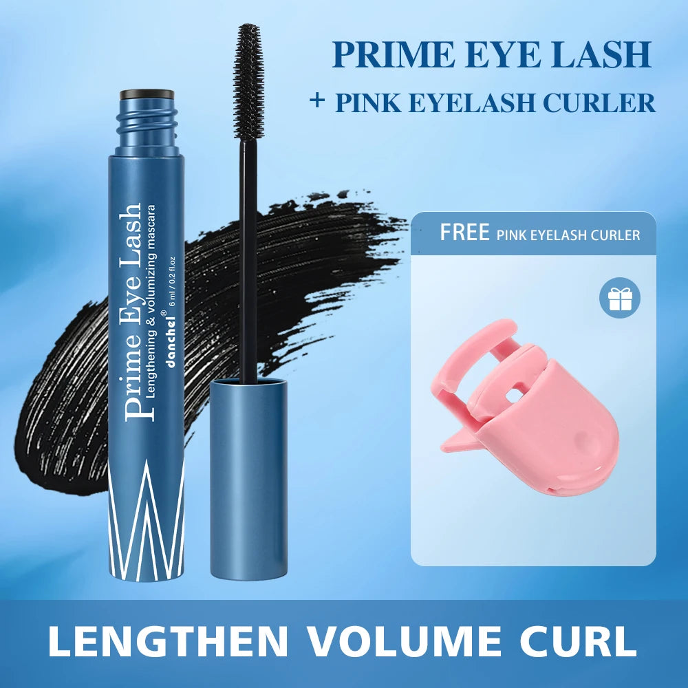 Mascara Hypoallergenic Waterproof Long Lasting Volume Curling No Smudge For Sensitive Eyes With Eyelash Curler Daily Eye Makeup HIP 1pc and Curler
