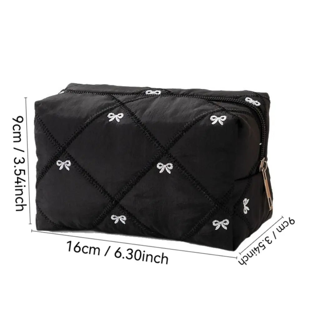 Bow Quilted Makeup Bag – Large Cosmetic Organizer Pouch Cosmetic Makeup Bag HIP