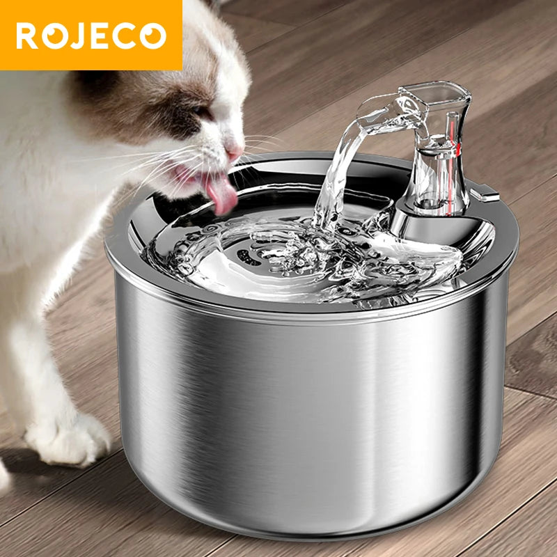 ROJECO Stainless Steel Pet Water Fountain Automatic Water Dispenser For Cats Smart Drinking Fountain With Filters Dogs Drinkers HIP