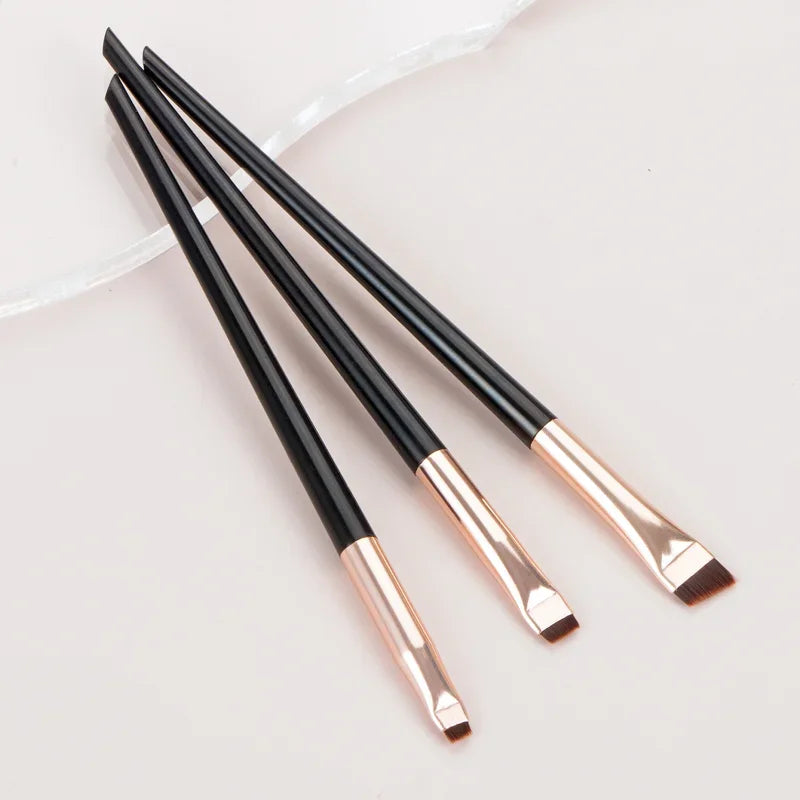 3-Piece Eyeliner & Eyebrow Brush Set – Flat Blade Makeup Brushes Eye Makeup Brush Set HIP C507-black gold
