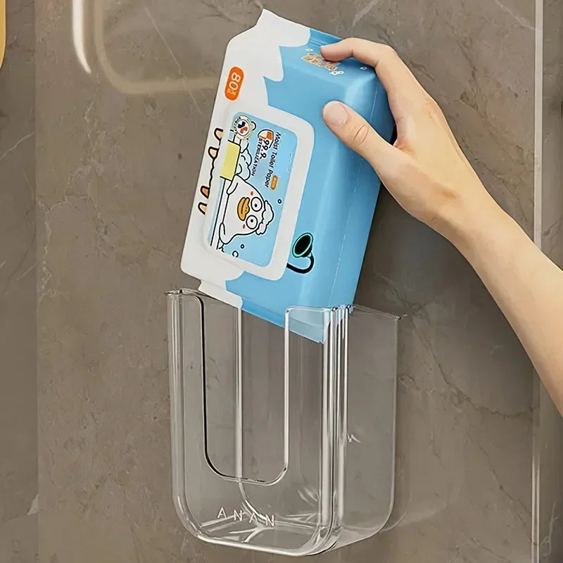 Wall-Mounted Punch-Free Tissue Box – Transparent PP Storage Tissue Box Holder HIP