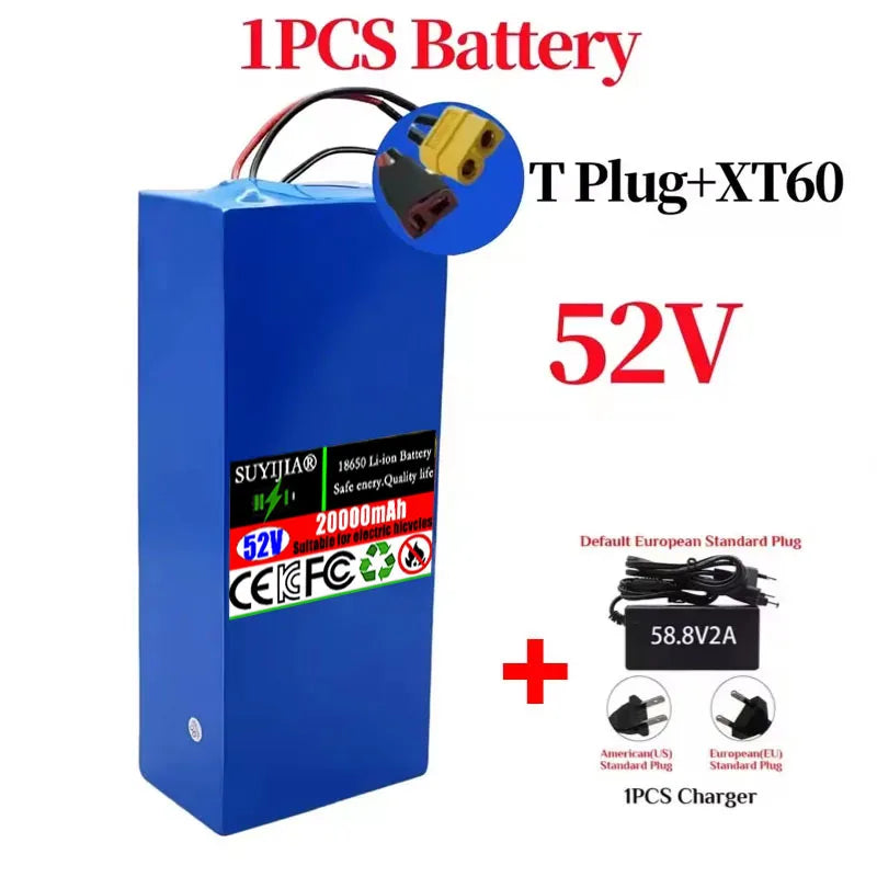 52V 20Ah 18650 Lithium Battery 14S5P with BMS & Charger Lithium Battery Pack HIP T Plug-XT60-1Battery