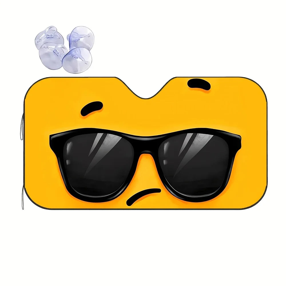 Cartoon Glasses Raised Eyebrow Car Windshield Sun Shade Car Windshield Shade HIP M