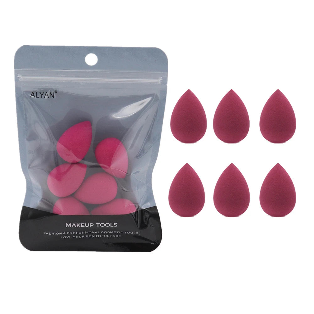 6pcs Mini Makeup Sponge Puff Beauty Powder Sponge for Makeup Concealer Liquid Foundation Face Cosmetic Puff Make Up Sponge HIP Wine Red With Bag