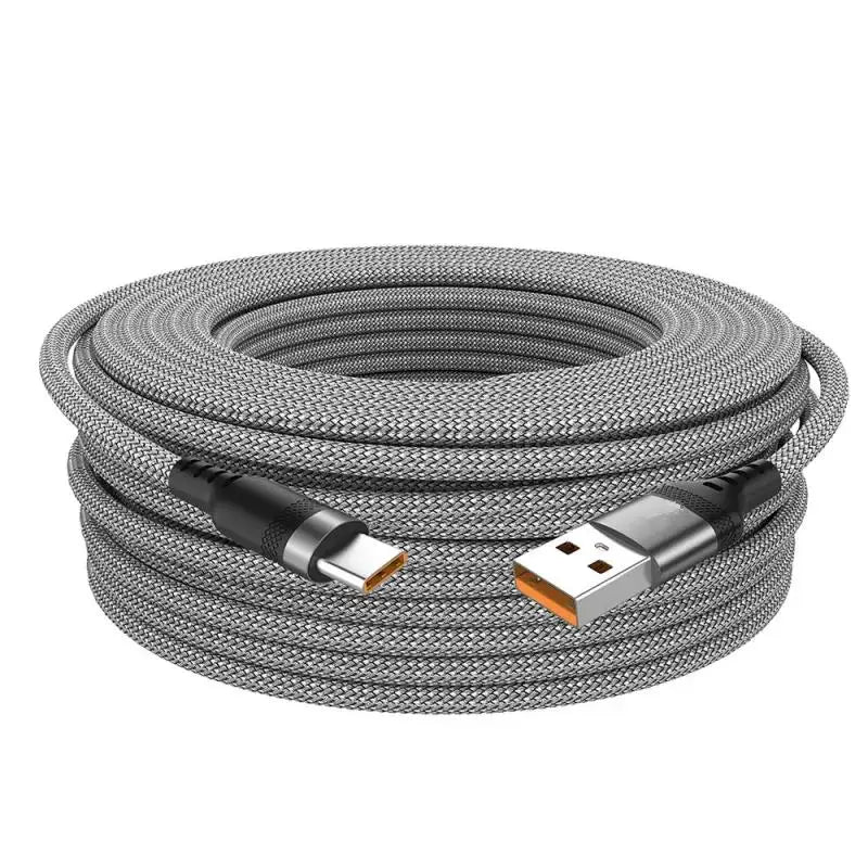 USB-A to USB-C 6A Fast Charge Nylon Cable – 1m to 8m USB-C Charging Cable HIP Gray 1m