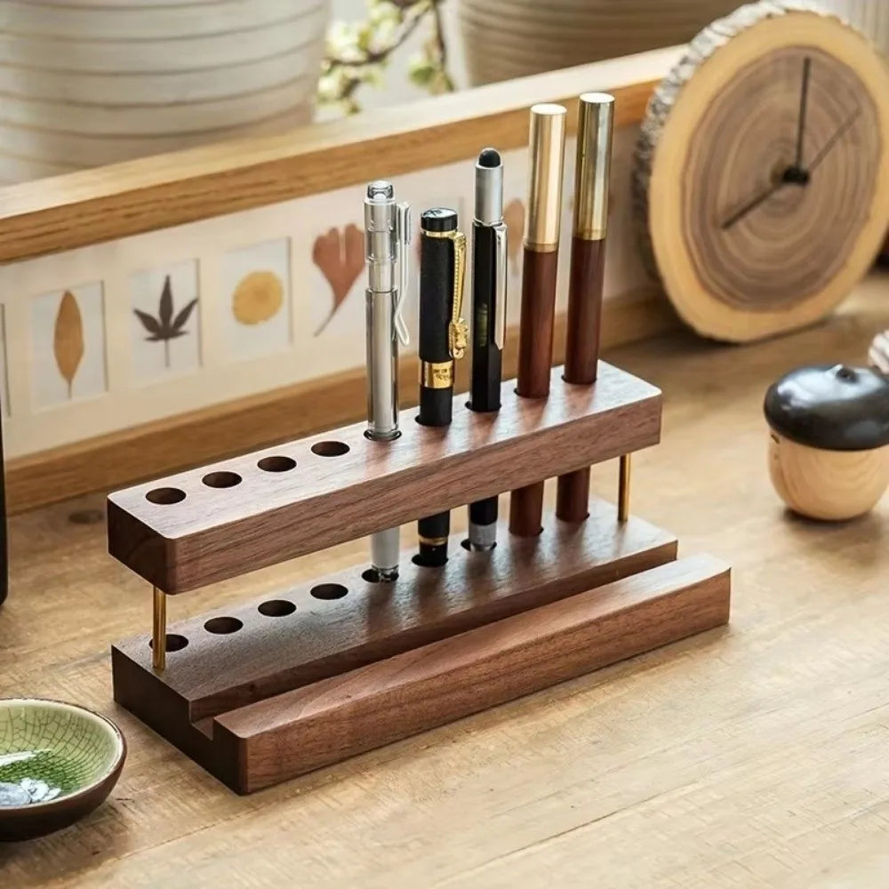 Walnut Wood 9-Slot Pen Holder & Phone Stand | Desk Organizer Desk Organizer HIP