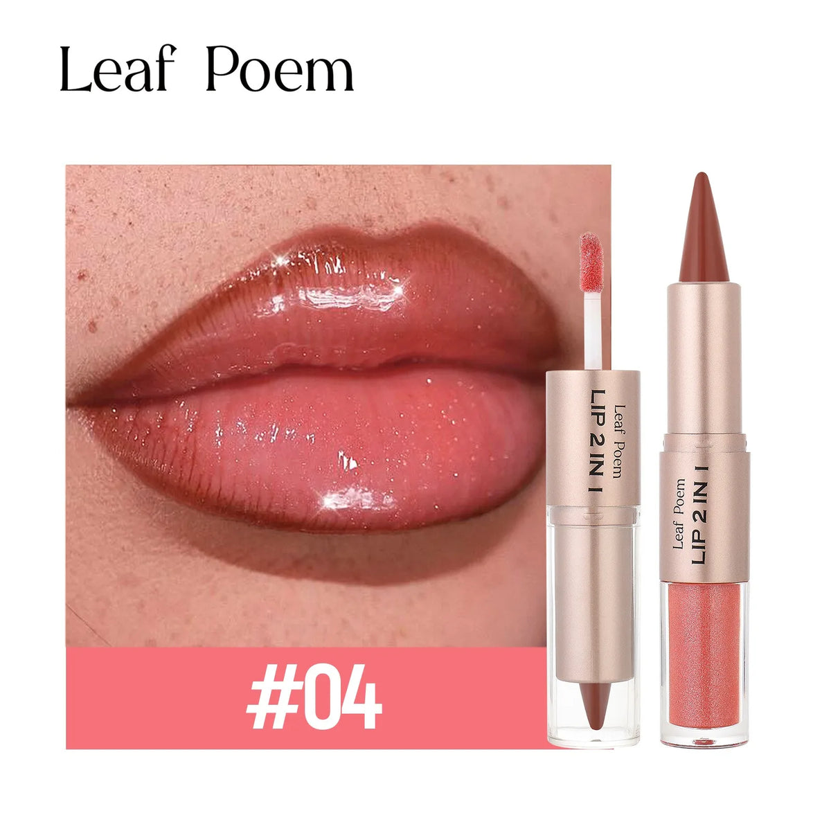 2IN1 Tapered Gradient Lipliner Pen Nude Brown Mirror Glass Lip Gloss Matte Lip Liner Waterproof Lip Contour Non Stick Makeup HIP 04